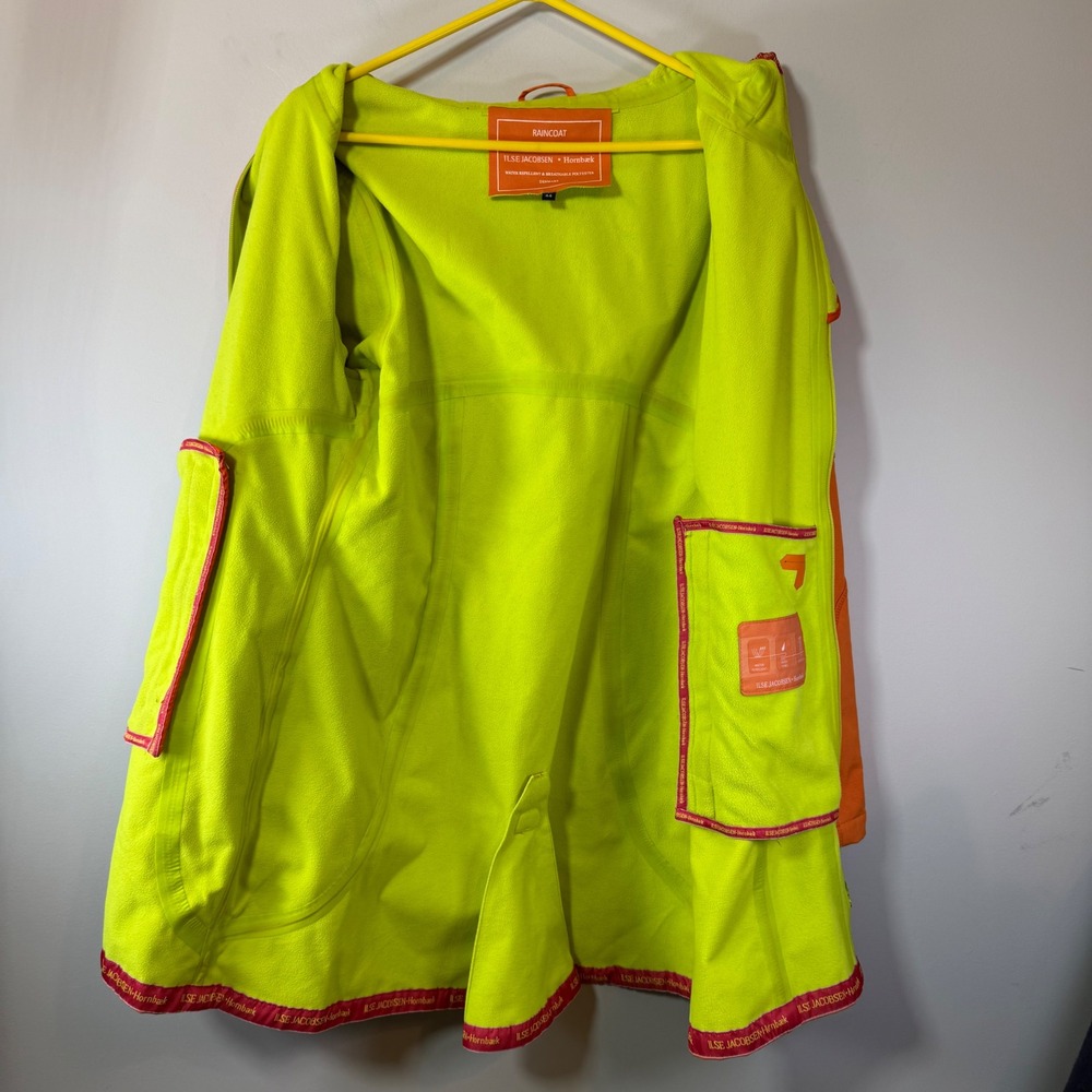 EXCELLENT Ilse Jacobsen Raincoat Womens 44 Orange Hooded Softshell - Picture 3 of 11